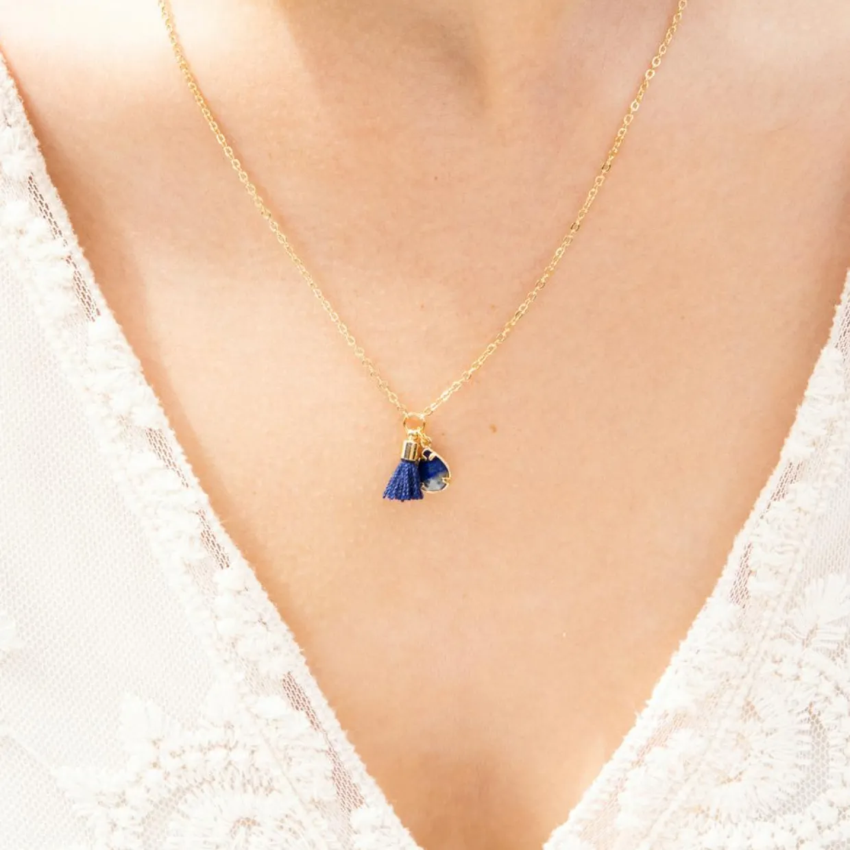 Collier Johanna Lapis bleu en laiton doré-Moonstone Hot
