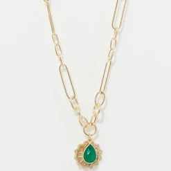 Collier Rachelle Onyx Vert en laiton doré-Moonstone Hot