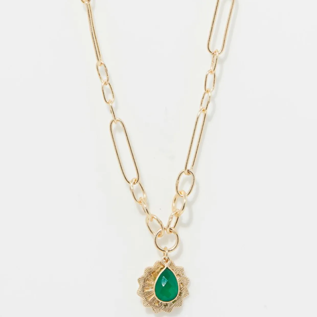 Collier Rachelle Onyx Vert en laiton doré-Moonstone Hot