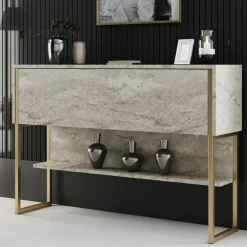 Wooden Art Tables^Console Luxe travertin/doré - 120x80x30 cm