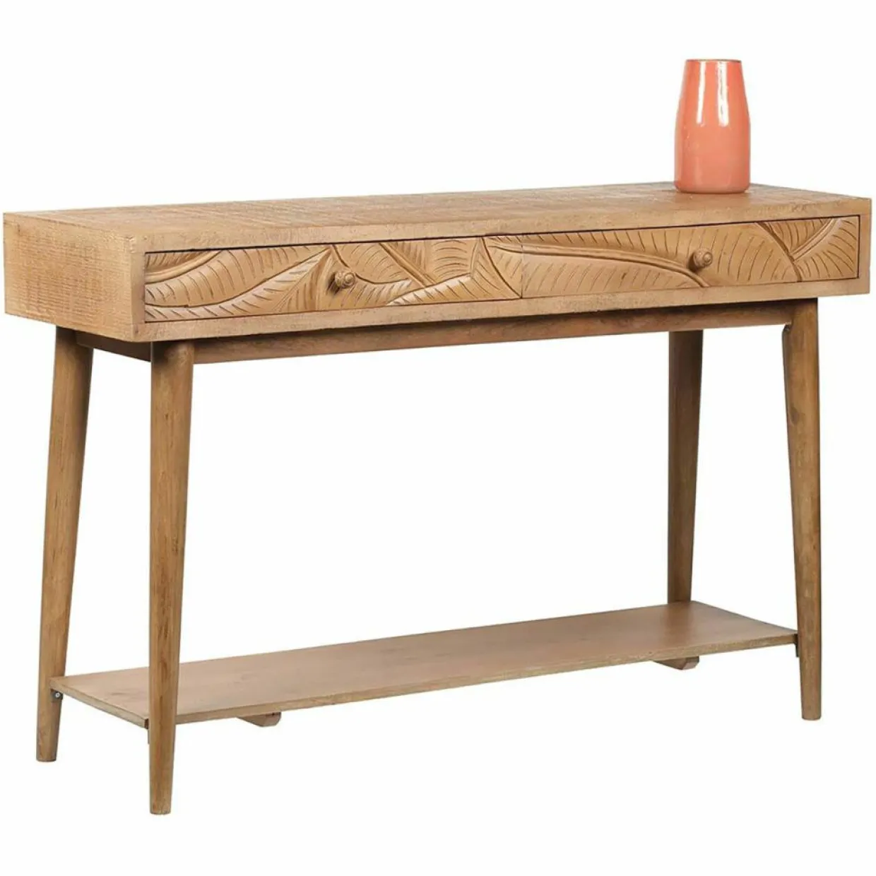 Console sculptée 2 tiroirs manguier floria marron - 130x70x45 cm-Bois & Chiffons Discount