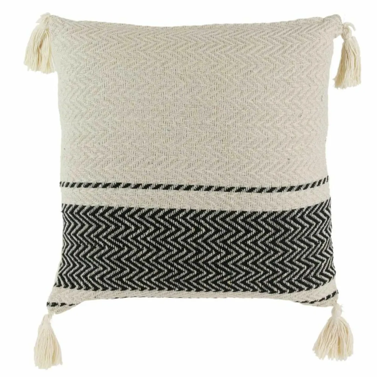 Home Deco Factory Coussins, Galettes De Sièges^Coussin berbère rayures pompons beige/noir/beige - 40x40 cm