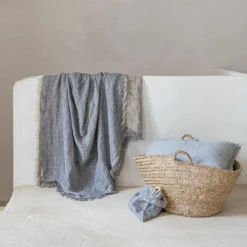 Bed and Philosophy Coussins, Galettes De Sièges^Coussin Coton en lin & coton bleu 40x60cm