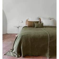 Coussin en coton flammé vert 25x40cm-Bed and Philosophy Outlet