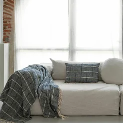 Coussin en lin et coton bleu 40x60cm-Bed and Philosophy New