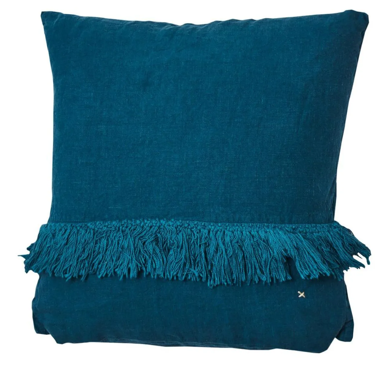 Bed and Philosophy Coussins, Galettes De Sièges^Coussin en lin frangé bleu 35x35cm