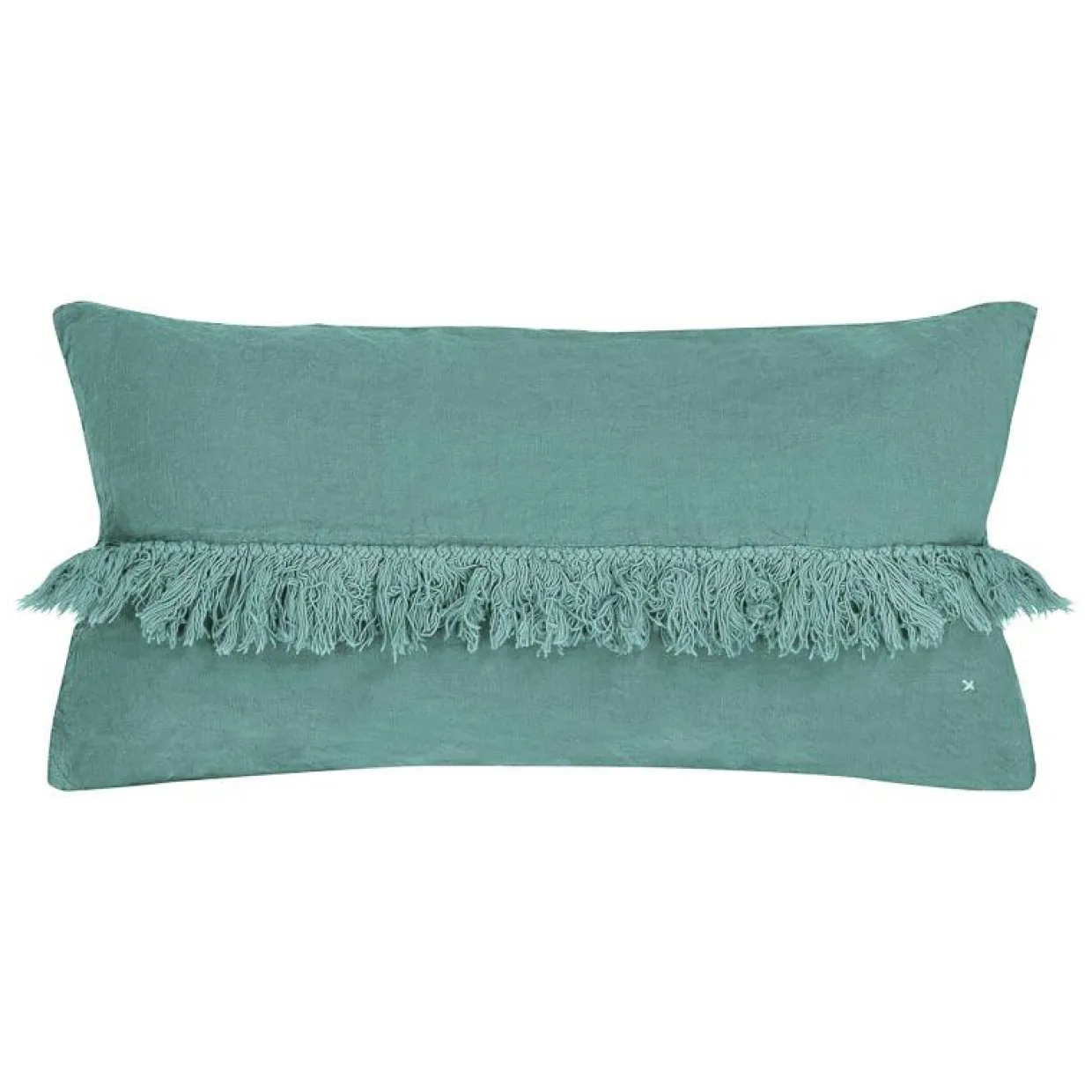 Coussin en lin frangé bleu 30x60cm-Bed and Philosophy Online
