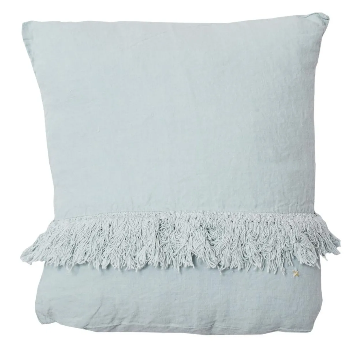 Bed and Philosophy Coussins, Galettes De Sièges^Coussin en lin frangé bleu 35x35cm