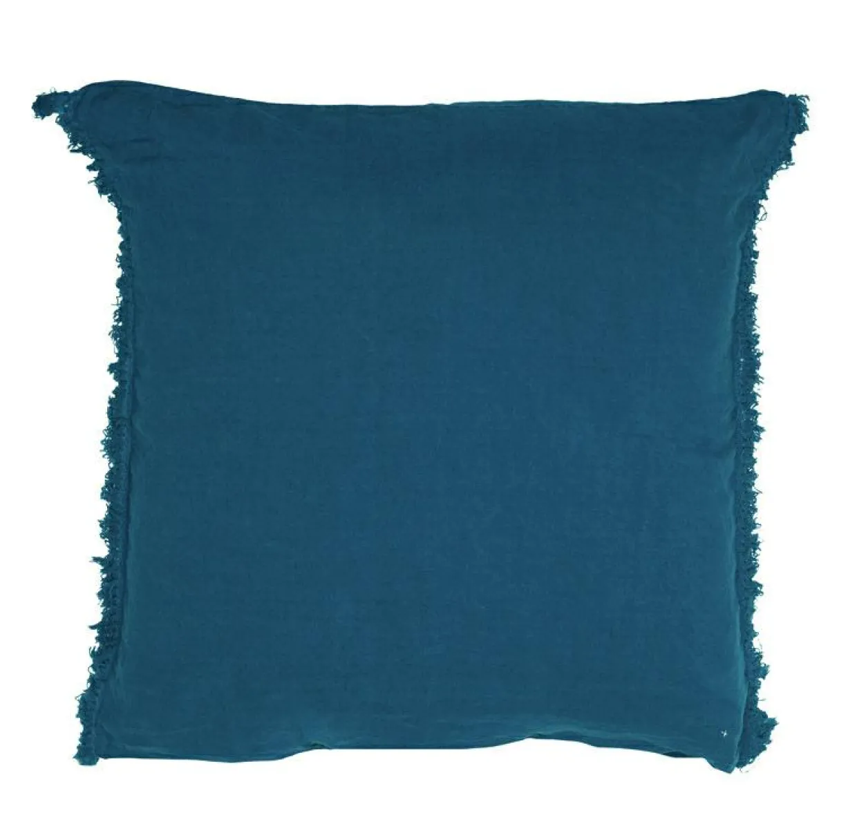 Coussin en lin frangé bleu 80x80cm-Bed and Philosophy Best