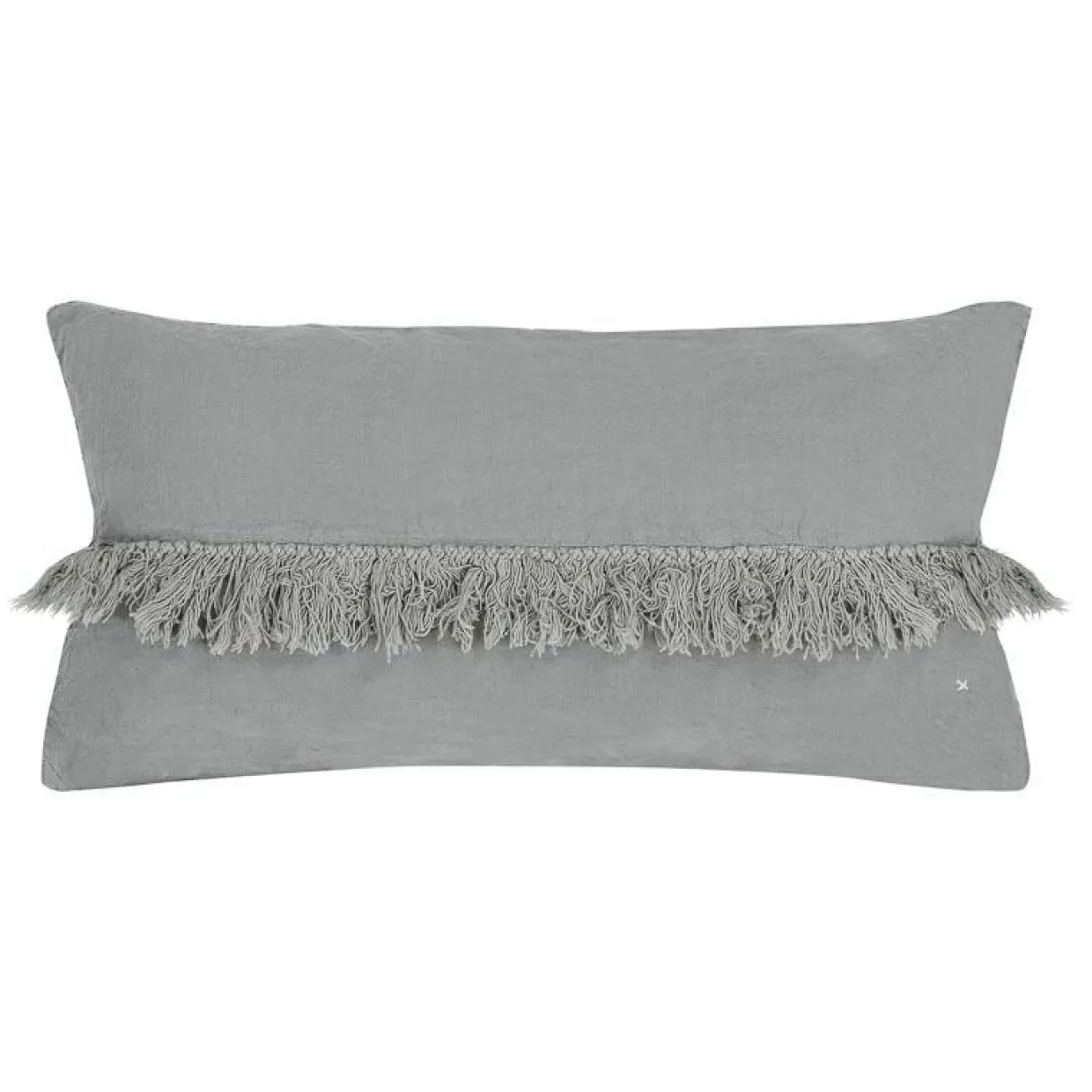 Coussin en lin frangé gris 30x60cm-Bed and Philosophy Online