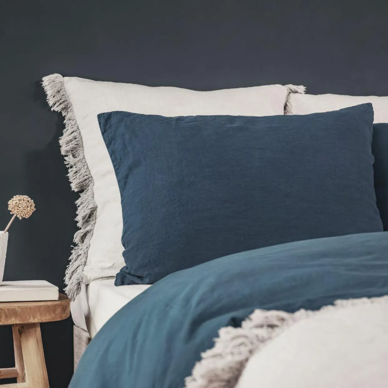 Bed and Philosophy Linge De Lit, Ensembles^Coussin en lin frangé naturel 80x80cm