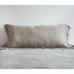Coussin en lin frangé naturel 55x110cm-Bed and Philosophy Clearance