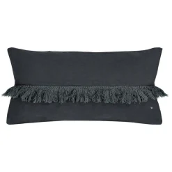 Coussin en lin frangé noir 30x60cm-Bed and Philosophy Online