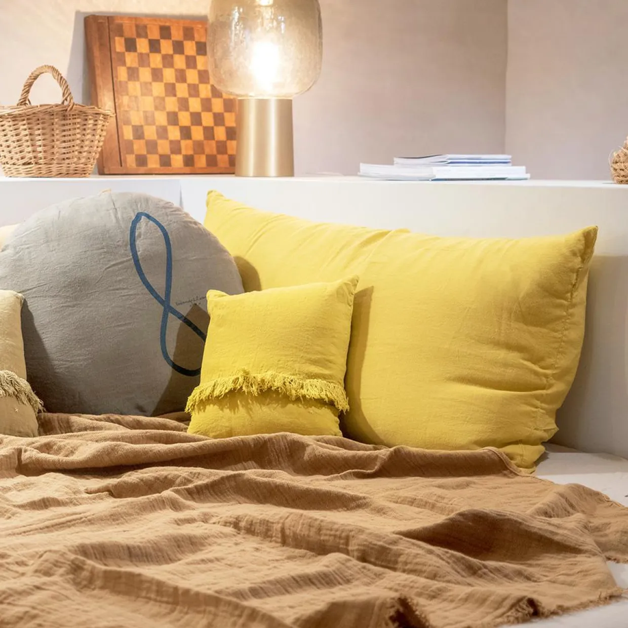 Coussin en lin jaune 55x110cm-Bed and Philosophy Best