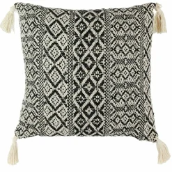Home Deco Factory Coussins, Galettes De Sièges^Coussin ethnique pompons beige/noir - 40x40 cm