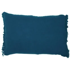 Coussin frangé en lin bleu 50x70cm-Bed and Philosophy