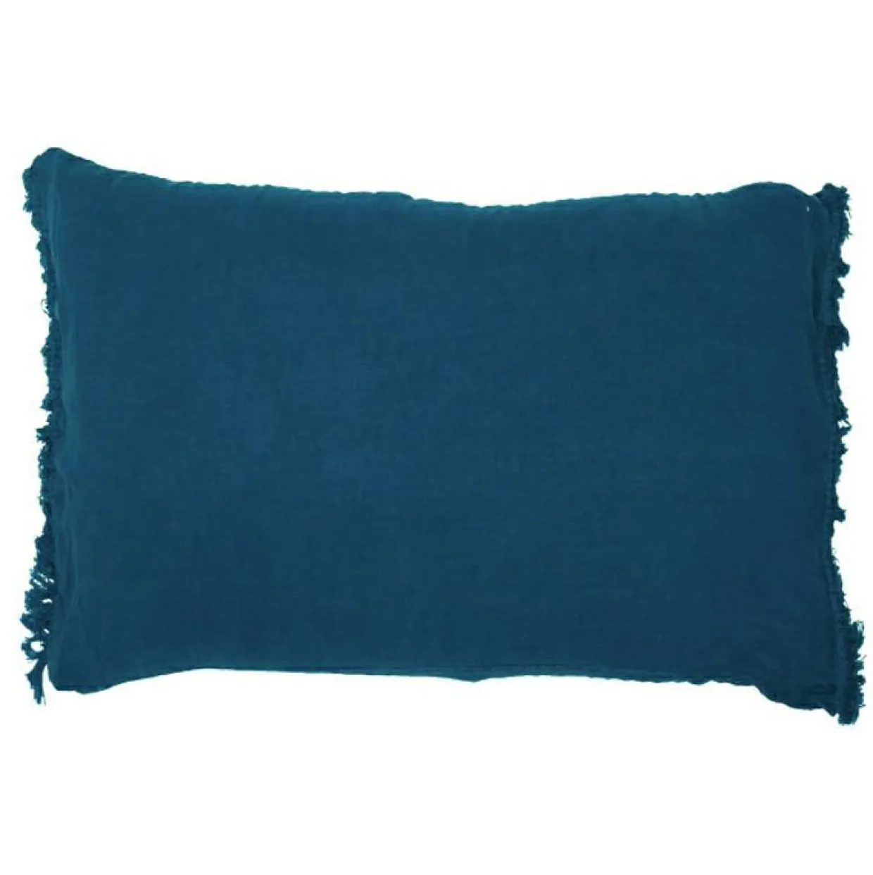 Coussin frangé en lin bleu 50x70cm-Bed and Philosophy