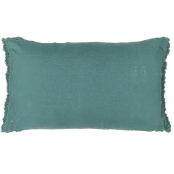 Coussin frangé en lin bleu 50x70cm-Bed and Philosophy