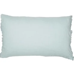 Coussin frangé en lin bleu 50x70cm-Bed and Philosophy Clearance