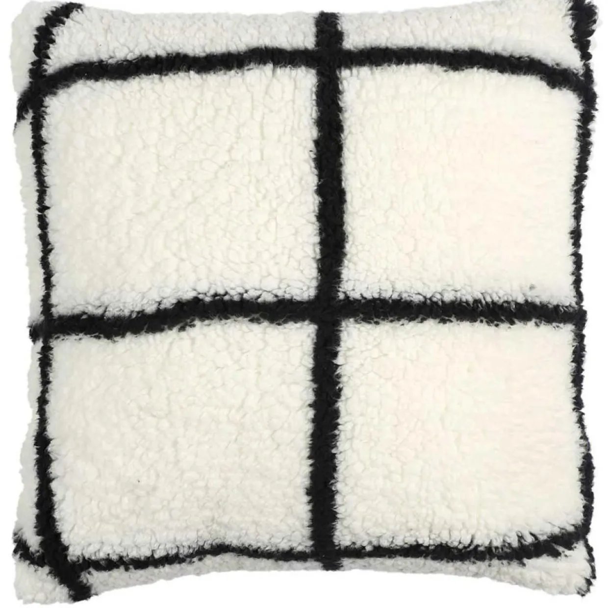 Home Deco Factory Coussins, Galettes De Sièges^Coussin Sherpa à carreaux blanc/noir - 40x40 cm