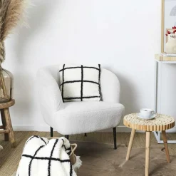 Home Deco Factory Coussins, Galettes De Sièges^Coussin Sherpa à carreaux blanc/noir - 40x40 cm