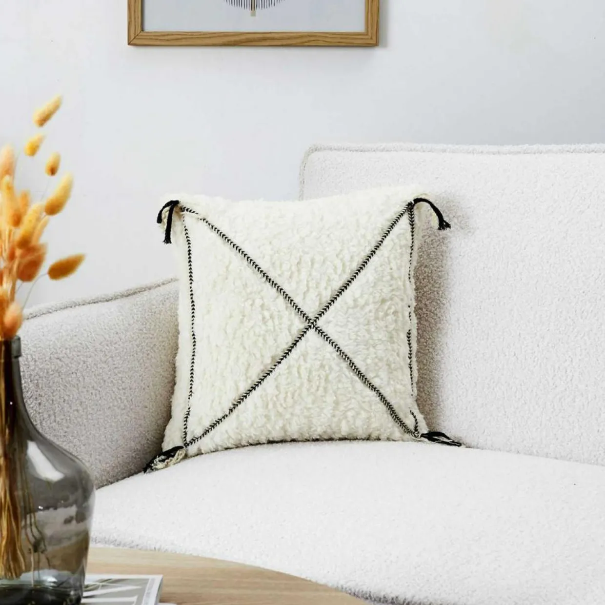 Home Deco Factory Coussins, Galettes De Sièges^Coussin Sherpa motif tressé blanc - 40x40 cm