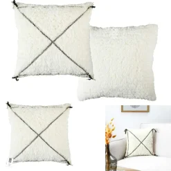 Home Deco Factory Coussins, Galettes De Sièges^Coussin Sherpa motif tressé blanc - 40x40 cm