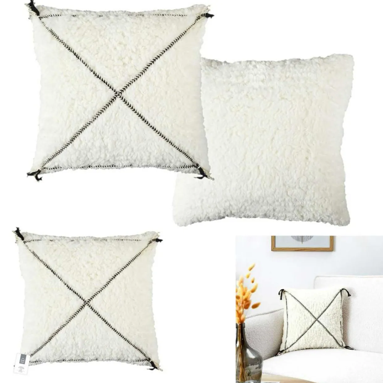 Home Deco Factory Coussins, Galettes De Sièges^Coussin Sherpa motif tressé blanc - 40x40 cm