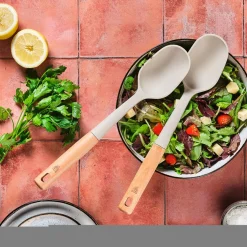 Couverts à salade en bois et silicone GUNNAR beige/marron-Bjorn Discount
