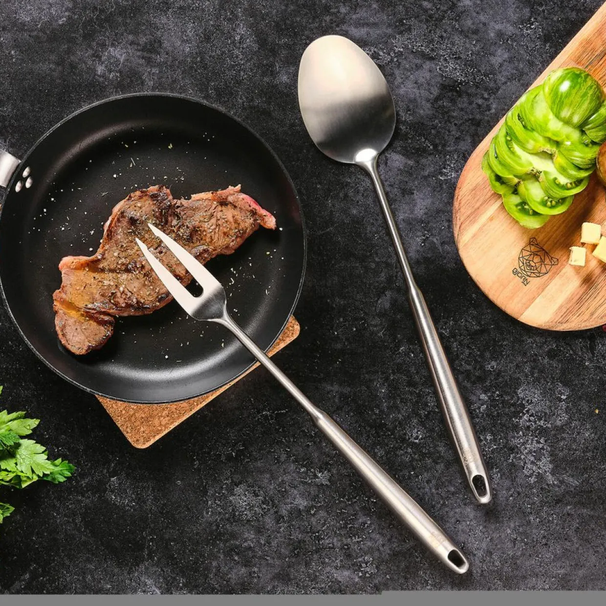 Bjorn Couverts De Table^Couverts à salade et barbecue en acier inoxydable STAL inox