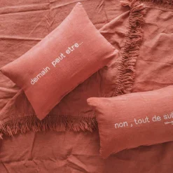 Bed and Philosophy Linge De Lit, Ensembles^Couvre-lit en lin finitions frangées rouge 250x250cm