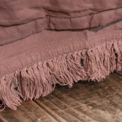 Couvre-lit en lin finitions frangées rose 250x250cm-Bed and Philosophy Sale