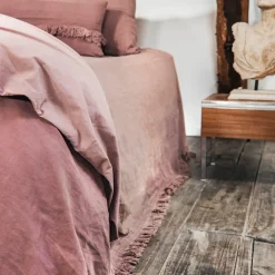 Couvre-lit en lin finitions frangées rose 250x250cm-Bed and Philosophy Sale