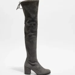 Cuissardes en Velours de Cuir Tieland grises - Talon 7.5 cm-Stuart Weitzman Discount
