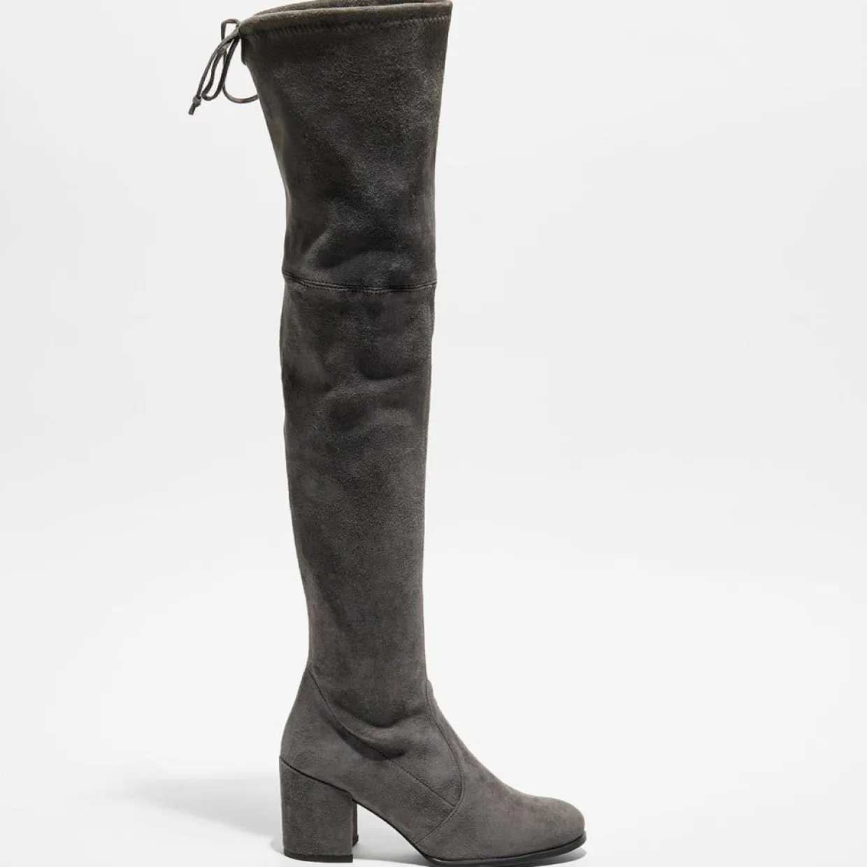 Cuissardes en Velours de Cuir Tieland grises - Talon 7.5 cm-Stuart Weitzman Discount