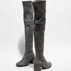Cuissardes en Velours de Cuir Tieland grises - Talon 7.5 cm-Stuart Weitzman Discount