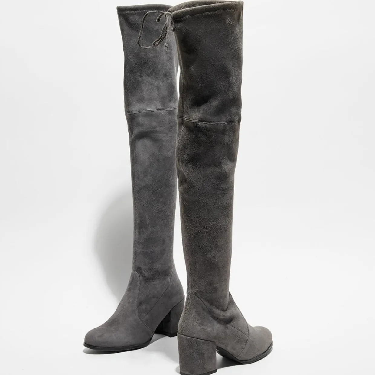 Cuissardes en Velours de Cuir Tieland grises - Talon 7.5 cm-Stuart Weitzman Discount