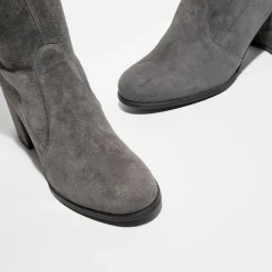 Cuissardes en Velours de Cuir Tieland grises - Talon 7.5 cm-Stuart Weitzman Discount