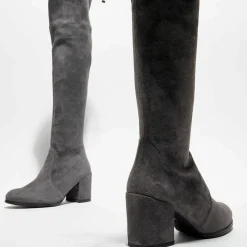 Cuissardes en Velours de Cuir Tieland grises - Talon 7.5 cm-Stuart Weitzman Discount