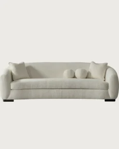 Uniqka Canapés^Curve - Canapé arrondi 3 places en tissu bouclé cream