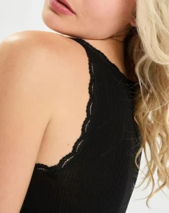 Débardeur bretelles fines contours dentelle noir-Mare Online