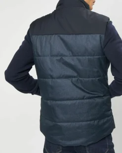 Doudoune bi-matière sans manches bleu marine-Hackett London Discount