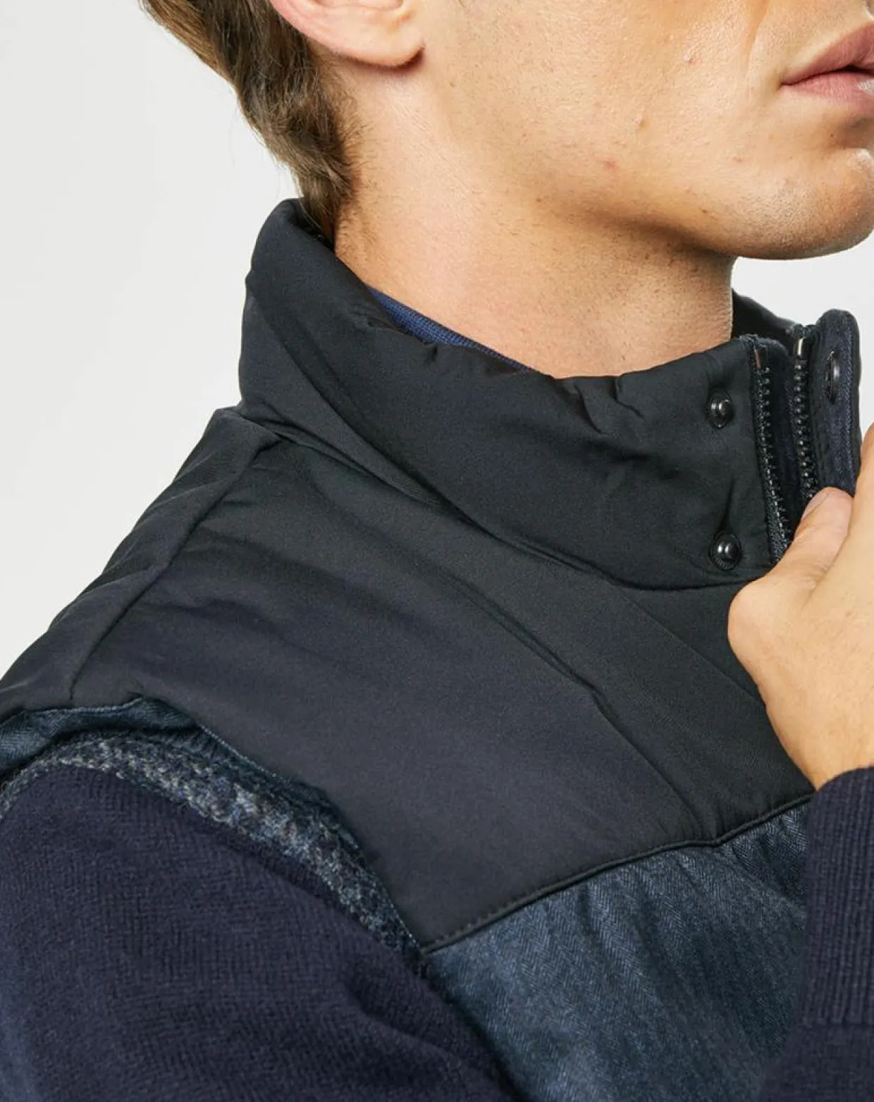 Doudoune bi-matière sans manches bleu marine-Hackett London Discount