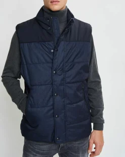 Doudoune bi-matière sans manches bleu marine-Hackett London Discount