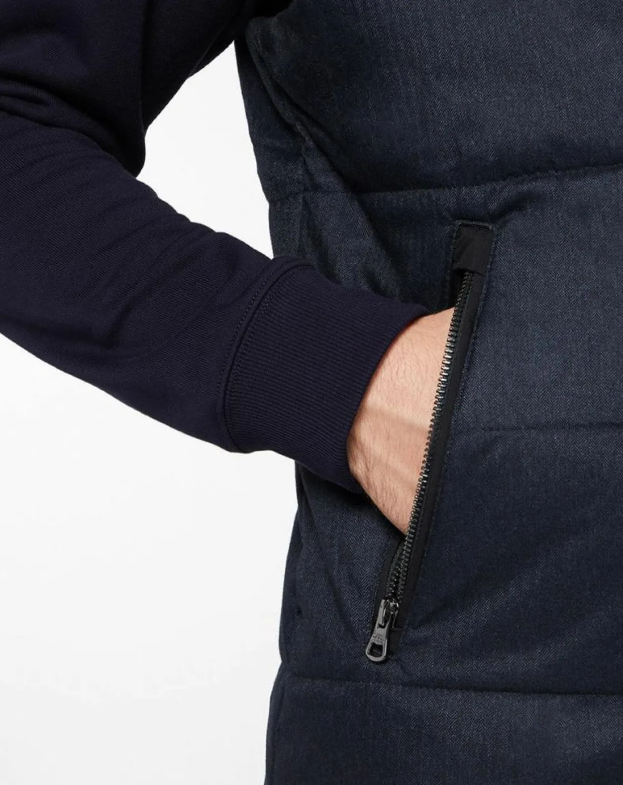 Doudoune bi-matière sans manches bleu marine-Hackett London Discount