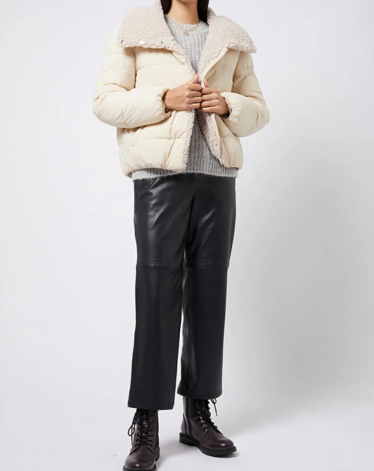 Doudoune courte doublée intérieur fourré sherpa écrue-Esprit Discount