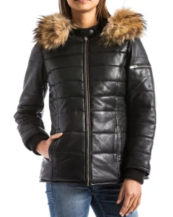 Femme Blue Wellford Manteaux^Doudoune en Cuir Adige noire