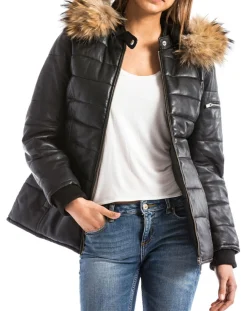 Femme Blue Wellford Manteaux^Doudoune en Cuir Adige noire