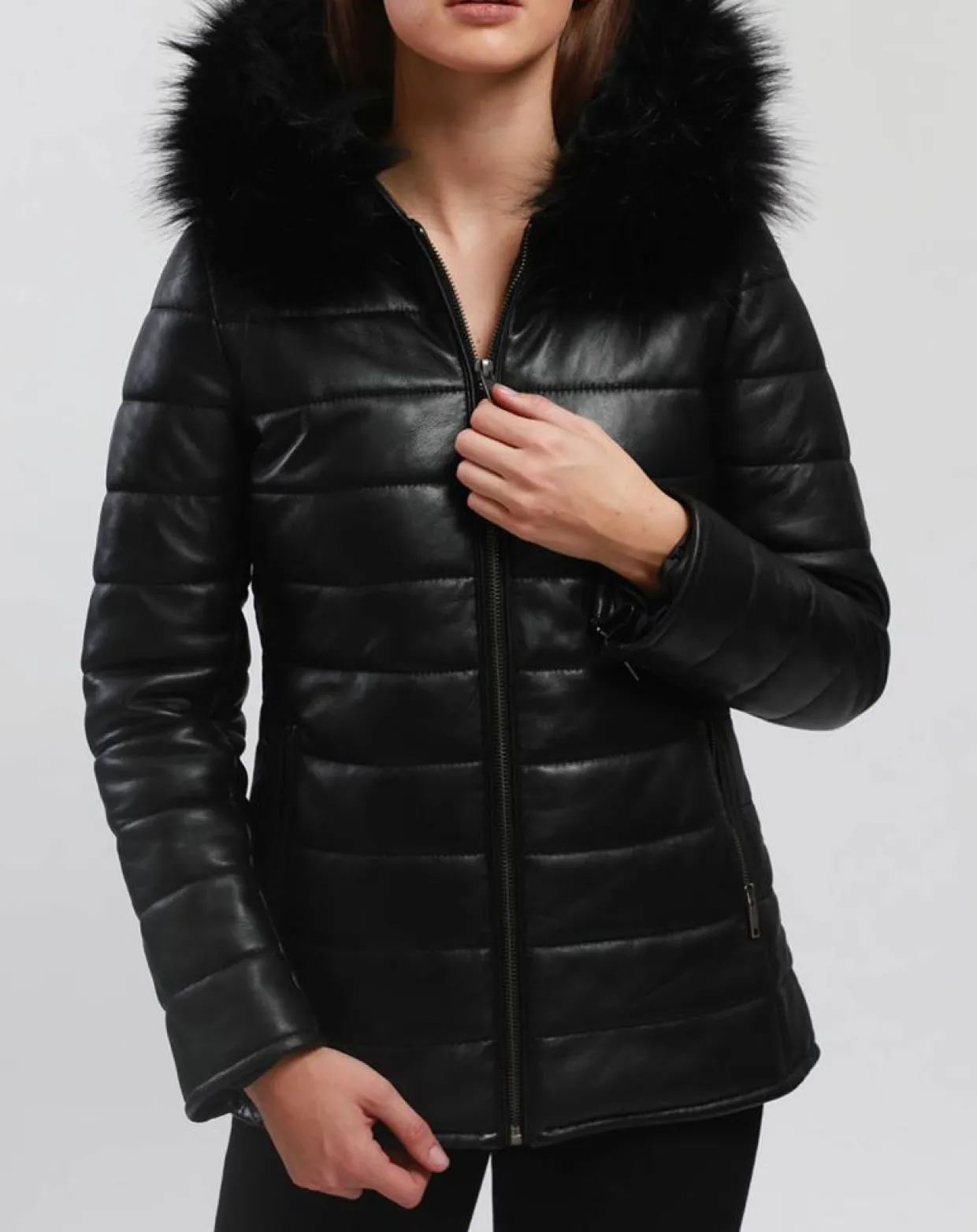 Femme Blue Wellford Manteaux^Doudoune en Cuir Bleny noire