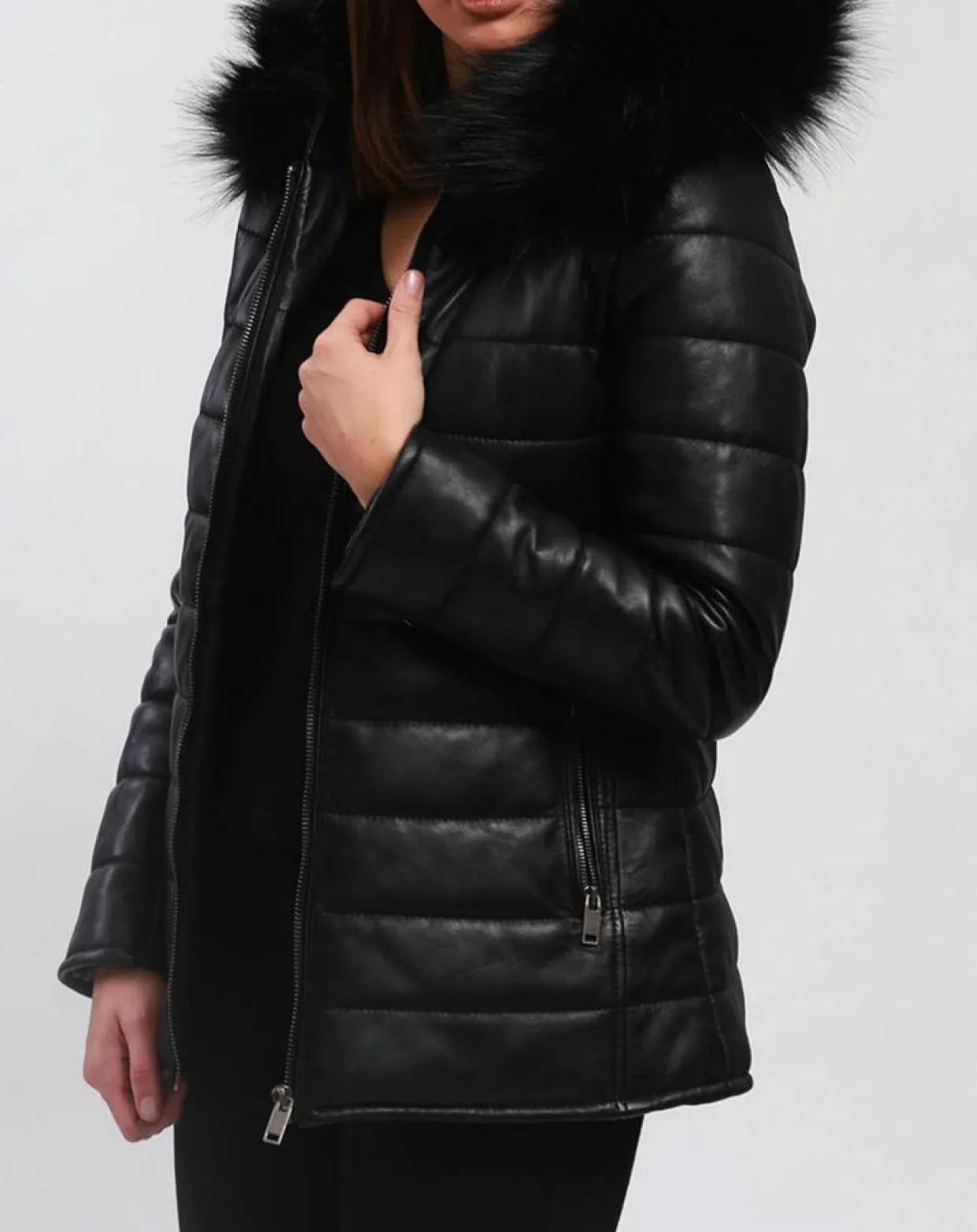 Femme Blue Wellford Manteaux^Doudoune en Cuir Bleny noire
